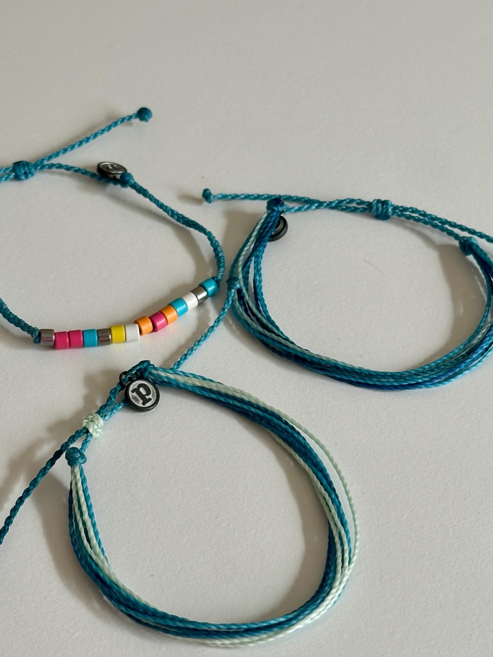 Pura Vida Turquoise String Bracelets with Multicolor Beads set of 3
